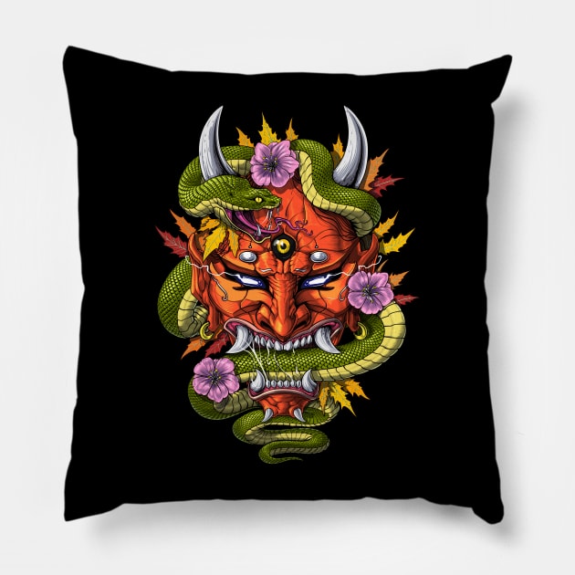 Japanese Demon Oni Mask Pillow by underheaven