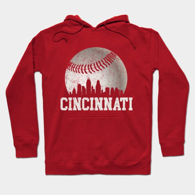 Vintage Cincinnati Skyline Baseball Retro Red Color Gameday - Cincinnati  Reds - Hoodie
