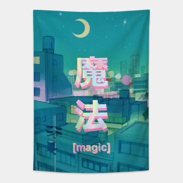 Mahou 魔法 Night Anime Sky Tapestry by PeachPantone