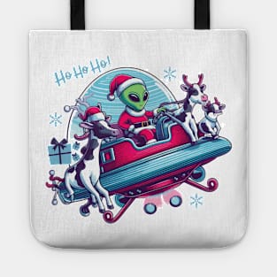 Extraterrestrial Christmas. Alien Santa Claus. Santa's sleigh. Tote