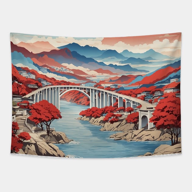 Gwangan Bridge South Korea Travel Tourism Retro Vintage Tapestry by TravelersGems