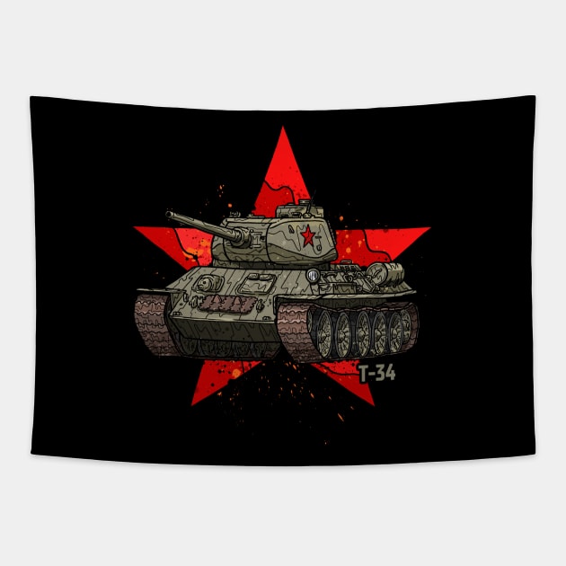 T-34 Soviet Russian tank world war 2 red star Tapestry by Vae Victis