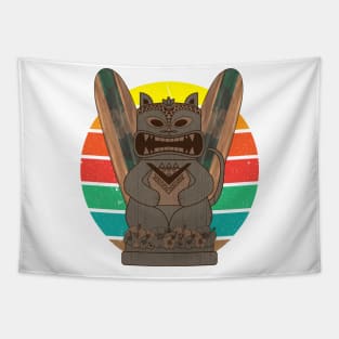 Tiki Kitty funny Hawaiian Cat with Surfboards Tapestry