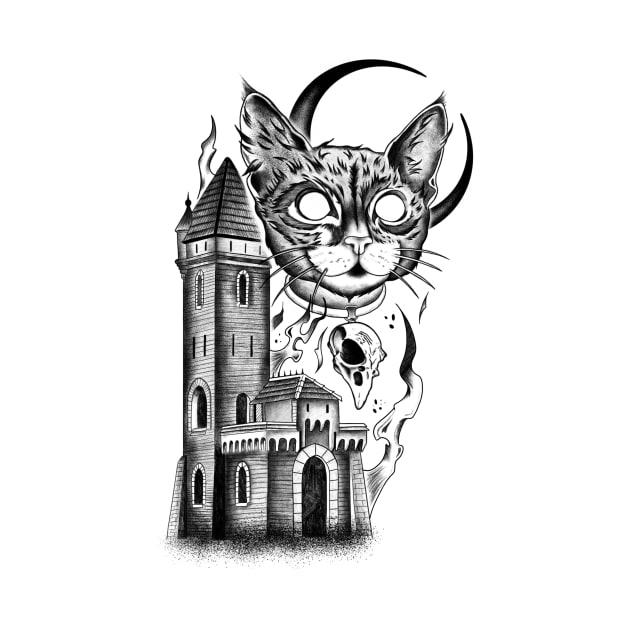 Cat and Castle (black version) by Gmonster