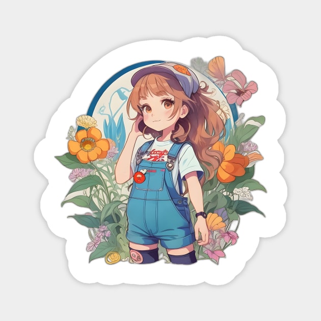 Girl wearing overalls Magnet by JapKo