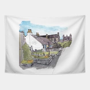 Footdee Aberdeen Town Scotland Watercolor Illustration Tapestry