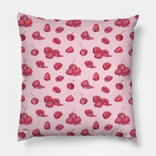 Juicy Raspberry on pink Pillow by Flowersforbear