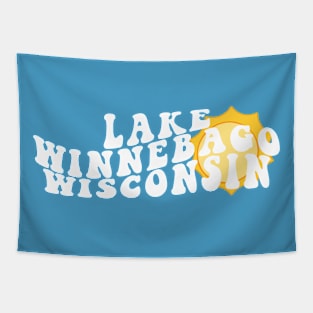 Sunshine in Lake Winnebago Wisconsin Retro Wavy 1970s Summer Text Tapestry