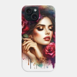Romantic Woman With Roses Phone Case