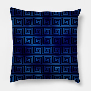 Black and Classic Blue Foil Vintage Art Deco Key Pattern Pillow