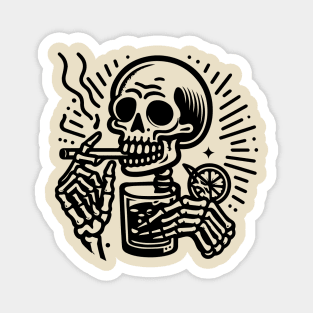 Skeleton smoking and drinking Magnet