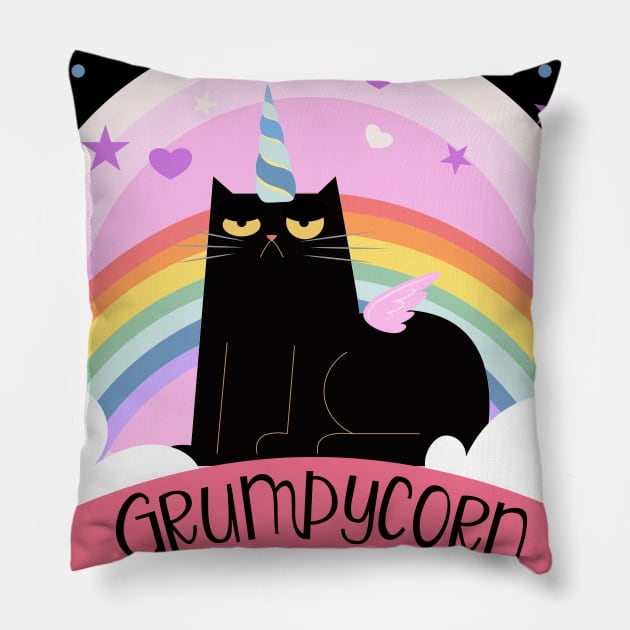 Grumpycorn Grumpy Unicorn Cat Pillow by Bingsi