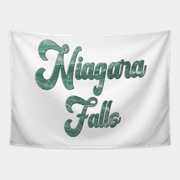 Niagara Falls Emerald Green Waters in Canada and USA, Word Art Script Typography Tapestry by Star58