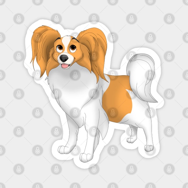 White & Red Papillon Dog Magnet by millersye