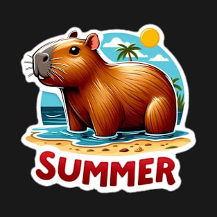 Cute summer capybara on the beach T-Shirt