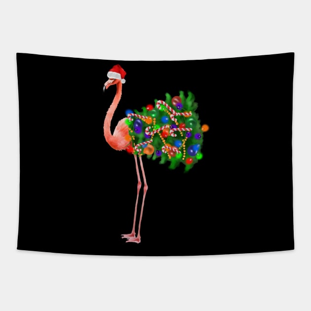 Flamingo Christmas Lights, Xmas Tree, Santa Hat Tapestry by dukito