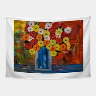 A beautiful bouquet of mixed flowers in a glass vase Tapestry