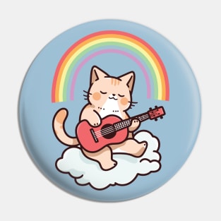 Rainbow Cat Ukulele on Clouds - It's Gonna Be Uke Pin