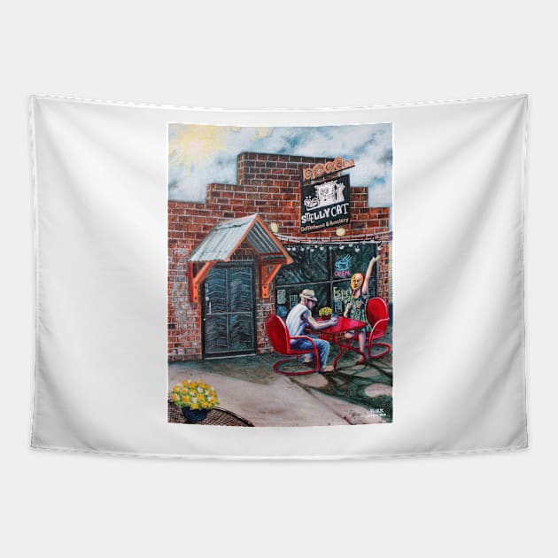 'SMELLY CAT COFFEEHOUSE' Tapestry by jerrykirk