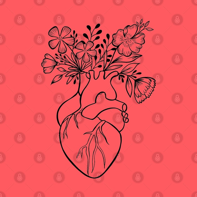 Floral Human Heart Anatomy | Line Art by Lizzamour