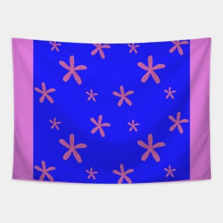 Cute and Simple Pink Watercolor Flowers in Blue Tapestry