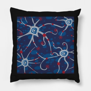 neural network - dark blue and red pattern Pillow