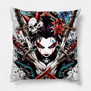 Geishas and Bushido, Eastern Culture Graphic T-shirt 01 Pillow