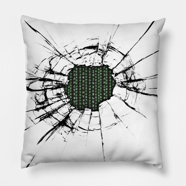 Matrix Code Bullet Hole Pillow by Garetha01