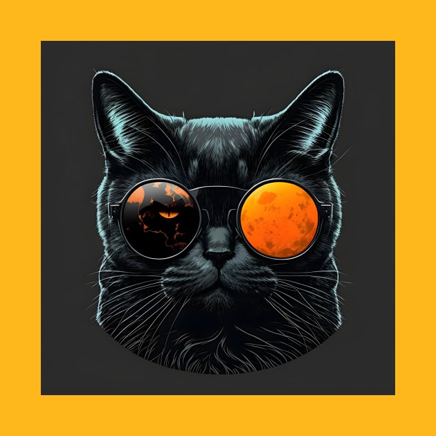 Funny Black Cat with Broken Sunglasses by UniqueMe