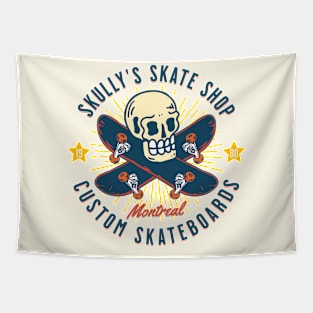 Skully's Skate Shop Vintage Skateboarding Skull Custom Board Tapestry