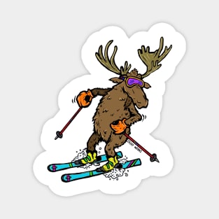 Moose on Skis, a Skiing Moose, moose, skis, etc... Magnet