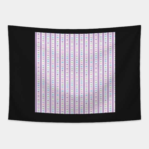 RETRO SCANDINAVIAN FLORAL STRIPES PURPLE Tapestry by blomastudios