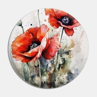 Watercolor flowers poppies Pin