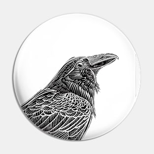 Black Crow Portrait Linocut Design Pin