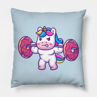 Cute Unicorn Lifting Donut Barbell Cartoon Pillow