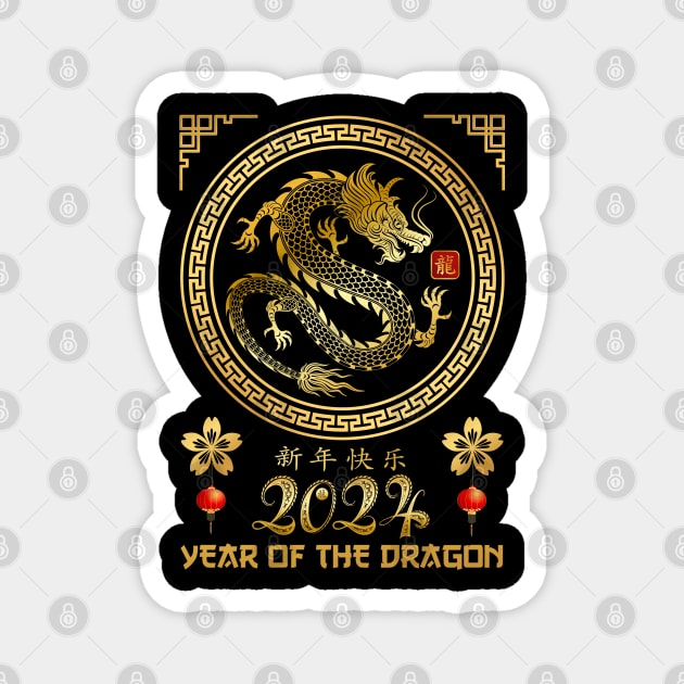 Golden Year of the Dragon 2024 Lunar New Year 2024 Magnet by Danemilin