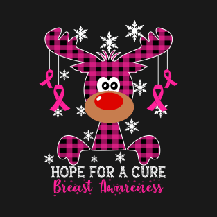 Reindeer Hope For A Cure Breast  Awareness Christmas T-Shirt