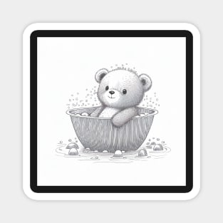 Cute Happy Bear on a Bathtub Illustration Magnet