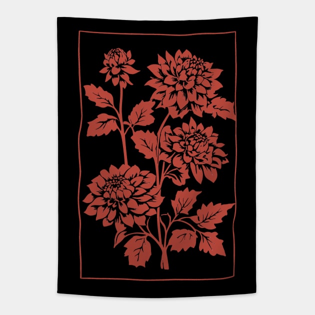 Red Dahlia Flowers Minimalist Block Print Tapestry by craftydesigns