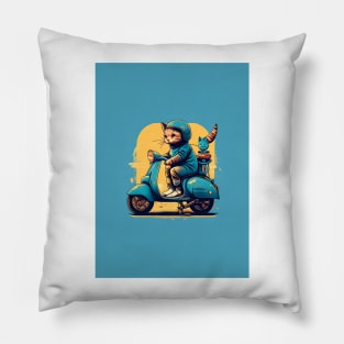 cat riding a scooter Pillow