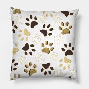 Gold and Brown Shining Paw Prints Pillow