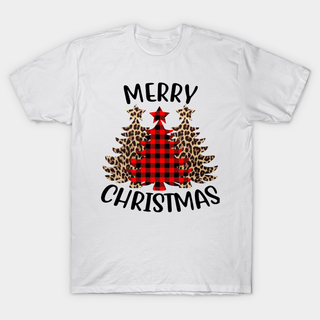 Leopard Prnted Plad Chrstmas Trees Merry And Brght T-Shrt Tee...