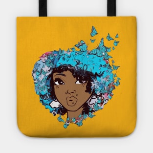 Butterfly afro Girl Butterflies Hair Art Tote