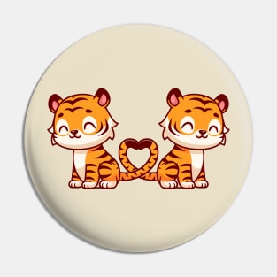 Cute Tiger Couple With Love Heart Tail Cartoon Pin