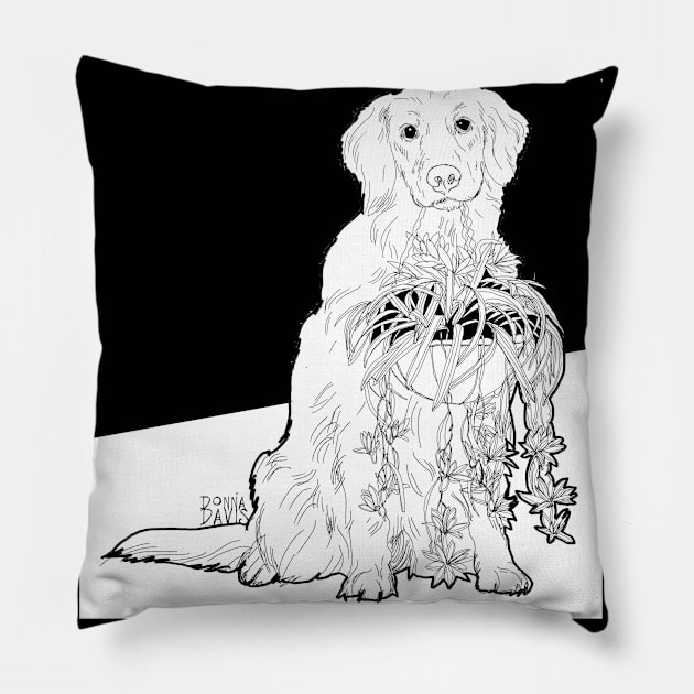 Retriever Labrador and Spider Plant Pillow by donnadavisart1