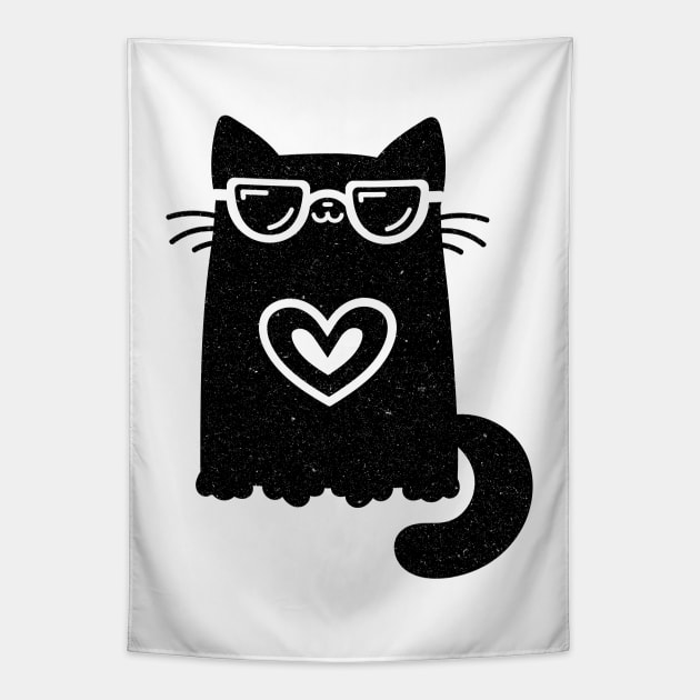 Black cat wearing sunglasses Tapestry by Nikamii