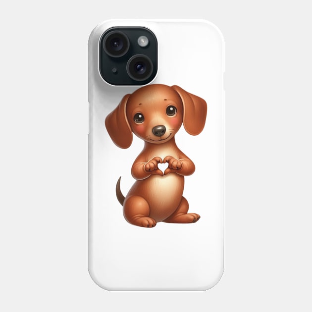 Valentine Dachshund Dog Giving Heart Hand Sign Phone Case by Chromatic Fusion Studio