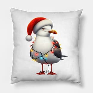 Seagull Wrapped In Christmas Lights Pillow