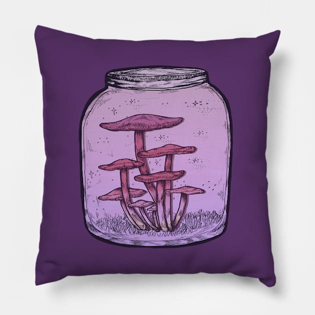 Purple Mushroom Jar || Psychedelic Illustration Pillow by chrystakay