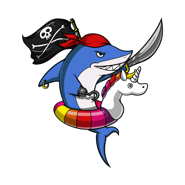 Shark Pirate Riding Unicorn Float Pool Party by underheaven